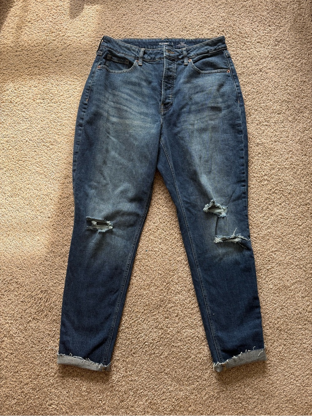 Old Navy Women's Distressed Dark Blue Jeans Size 14 Tall